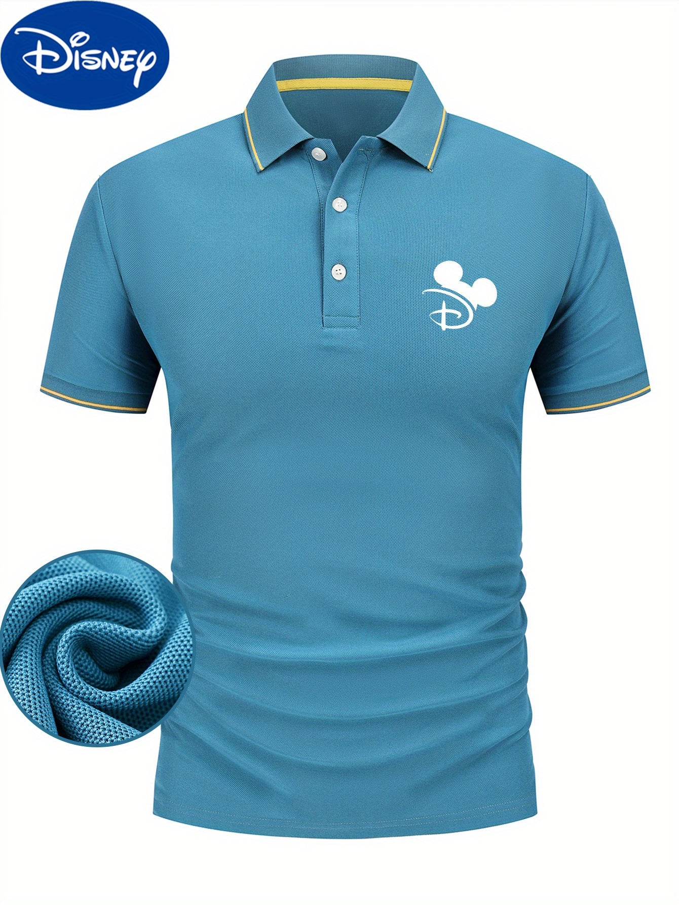 Disney Mickey Head Print Shirt for Men & Women - Color Block Collar Design, Lightweight Quick-Dry Breathable Polyester Golf Shirt, Business Casual Summer Top with Gift Box Packaging, Ideal for Golf, Tennis & Outdoor Activitie