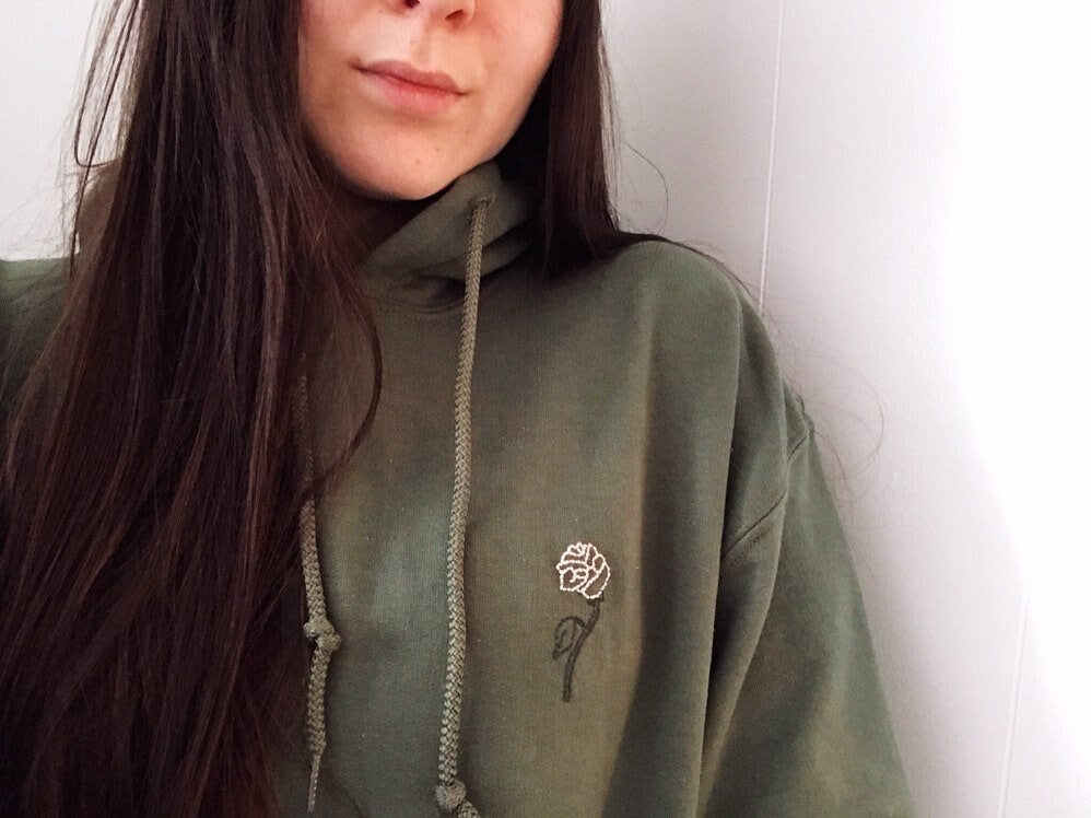 Rose Embroidered Hoodie - Hand Embroidered
