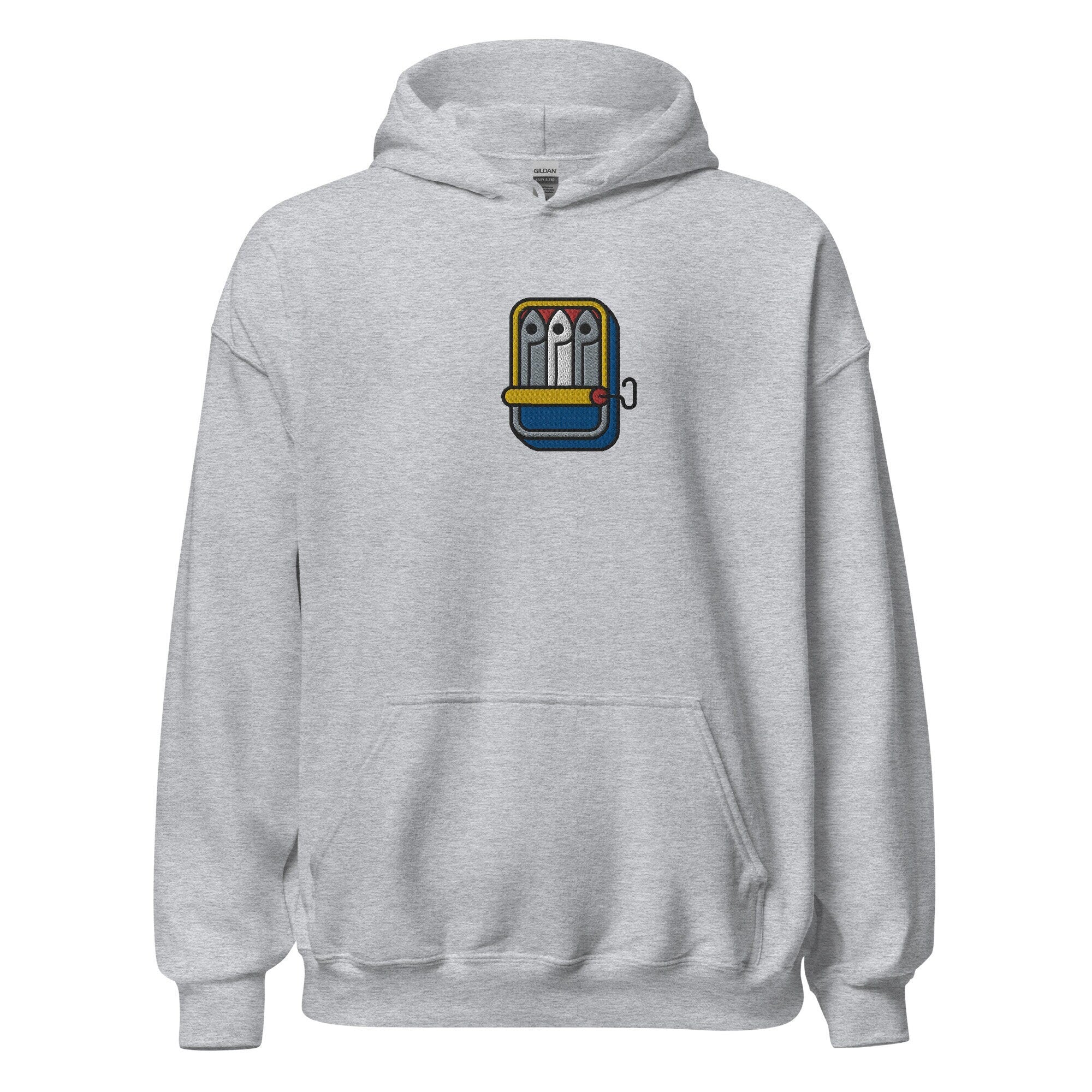 Cute Sardines Unisex Hoodie, Handmade Embroidered Hoodie, Sardine Lovers Gifts, Premium Hooded Sweater, Hoodie Embroidery - Multiple Colors