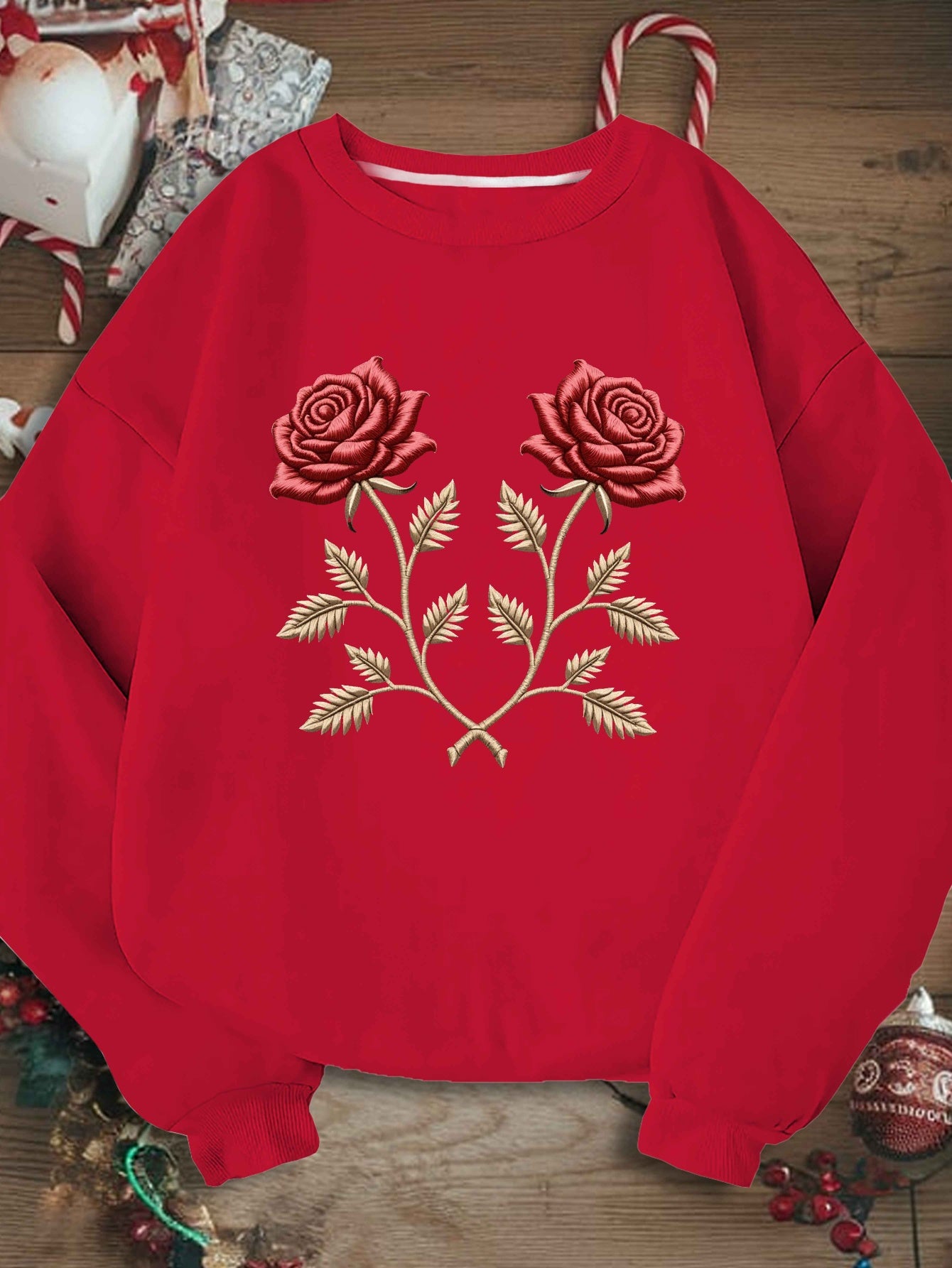 Embroidery Embroidered Pattern with Roses Women'S Plus Size Sweatshirt