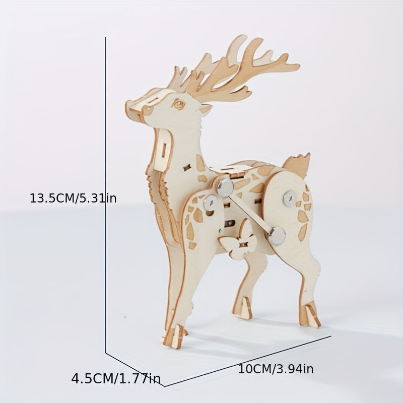 Walking Deer Wooden Three-dimensional Puzzle Toy Mechanical Gear Handmade DIY Puzzle Christmas Gift Desktop Ornaments Decorative Crafts