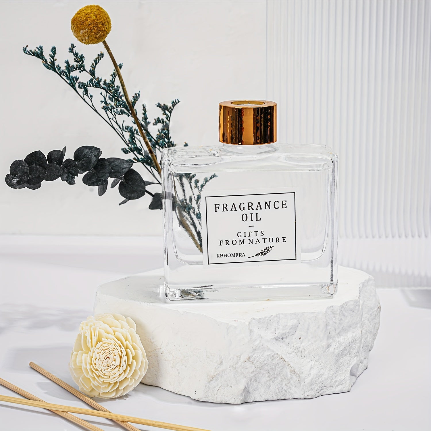 Jasmine Scent Reed Diffuser Sets 4.05 Oz(120ml) With Real Flower Diffuser Stick Home Fragrance Light Aroma Scented Home Décor Essential Oil