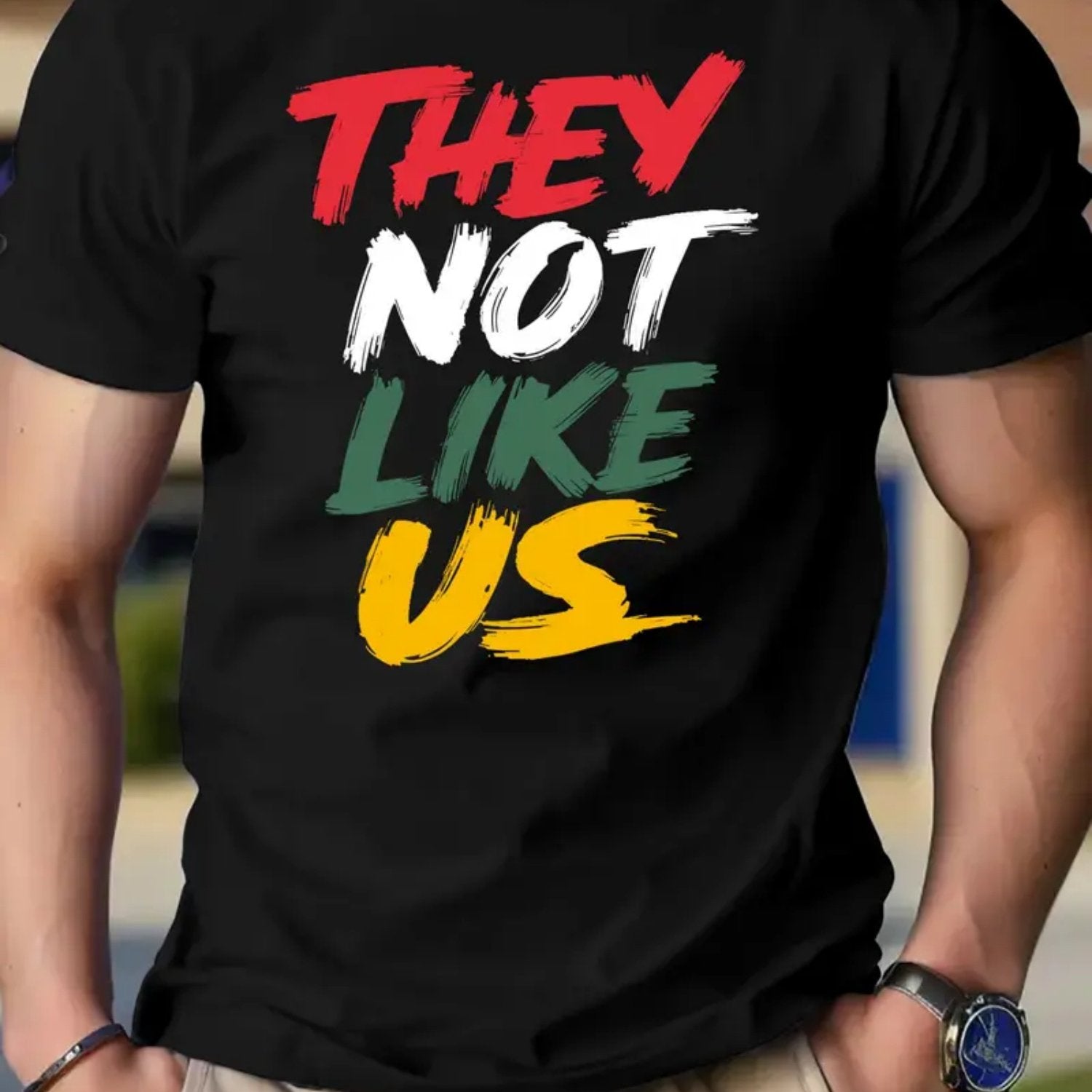 THEY NOT LIKE US. Four Color Characters Printed T-shirt.Men'S and Women'S Black Cotton Short Sleeves.Soft Comfortable. Moisture-wicking.Round Neck.Neat Stitch.Casual and Stylish.