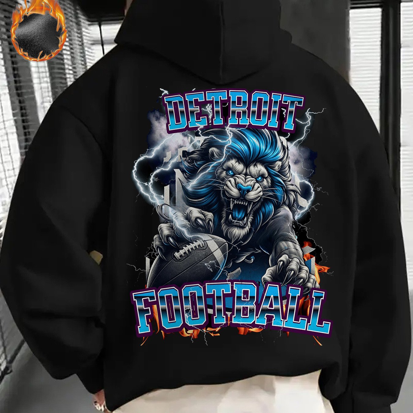 Mens Winter Clothes, Mens Gifts, Detroit Football Game Day Outfit, Features a Bold Design of The Football Logo, This Casual Hoodie Is Perfect for Football Enthusiasts, Offering Thick Warmth Ideal for Winter Wear, Equipped wit