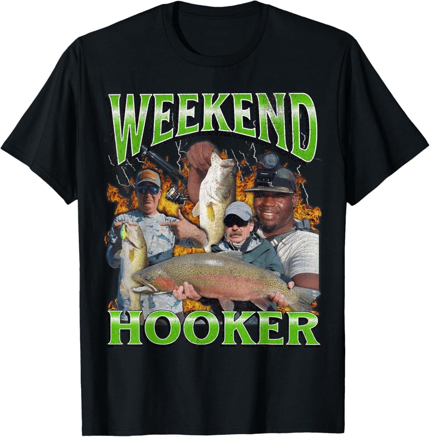 Weekend Hooker Funny Offensive Fishing Meme Bootleg Graphic T-Shirt - Classic Pure Cotton T-Shirt - Ideal for Everyday Casual Wear & Ultimate Comfort