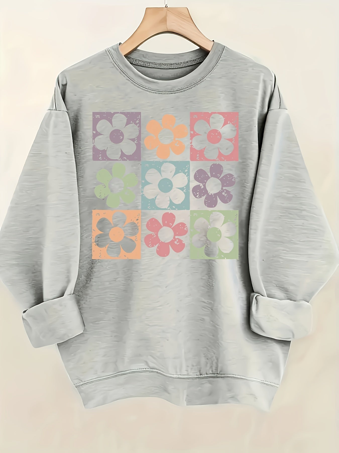 Soft Floral Print Long Sleeve Crew Neck Pullover Sweatshirt For Women, Casual Fashion Basic Sweatshirt