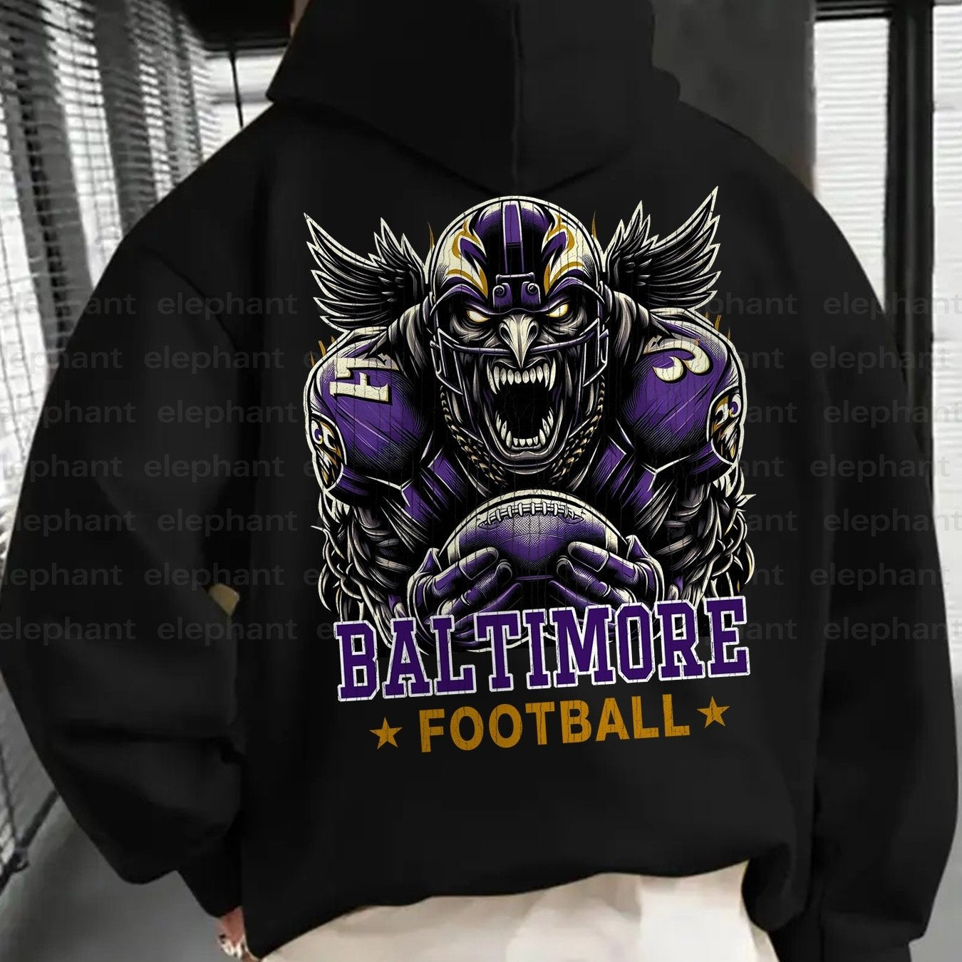 Men's Baltimore Football Graphic Hoodie - Cozy Thick Cotton Blend Sweatshirt with Pockets, Purple & Black Eagle Design, Perfect for Fall and Winter Casual Wear, Sweater Hoodie