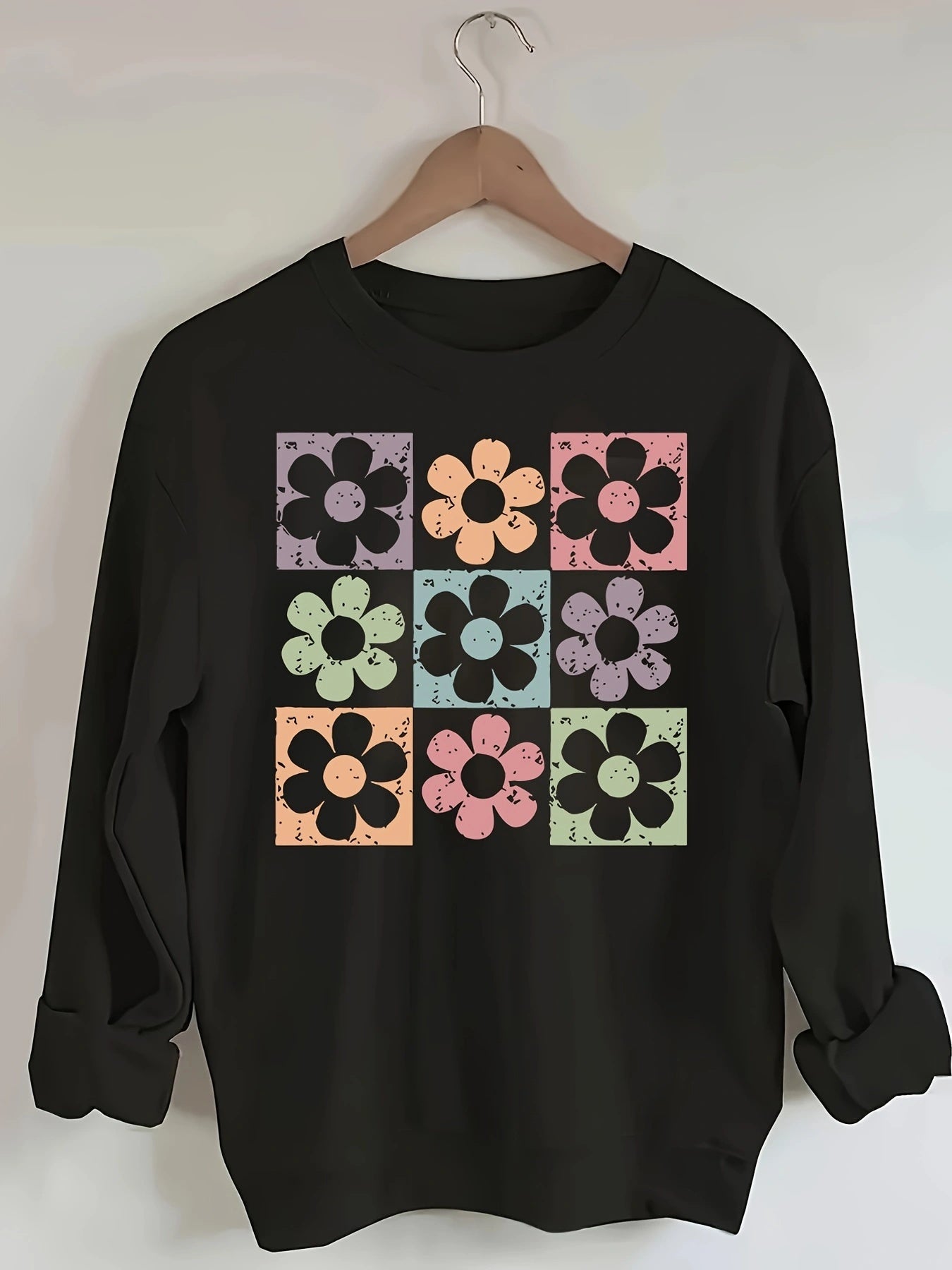 Soft Floral Print Long Sleeve Crew Neck Pullover Sweatshirt For Women, Casual Fashion Basic Sweatshirt