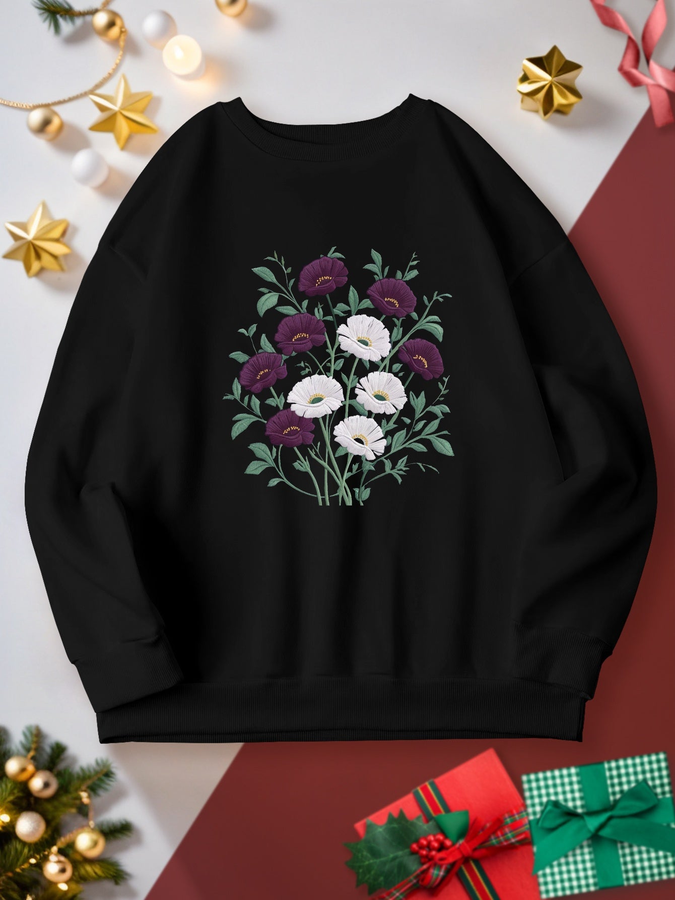 teediy Embroidered floral design women's sweatshirts
