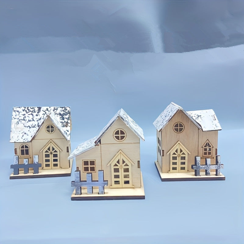 Wooden House Ornaments, Christmas Decorations, Festive Miniature House Ornaments, Party Supplies for Holiday Fireplace Mantel Display, Seasonal Tabletop Decor