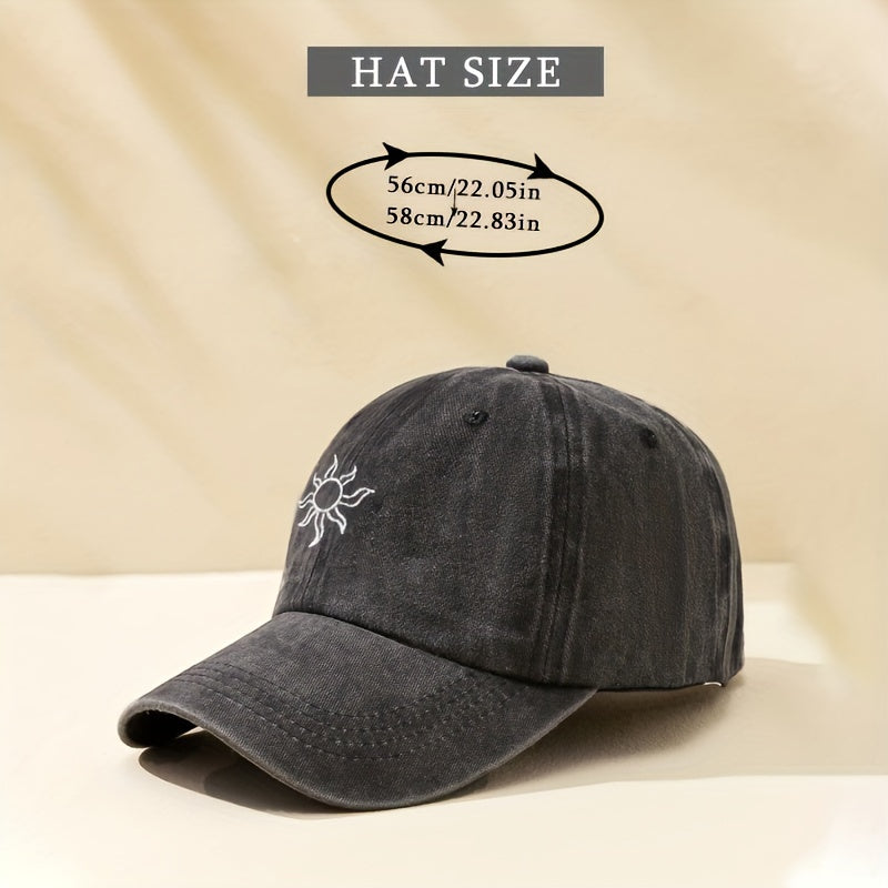Lightweight Adjustable Classic Sunflower Embroidery Baseball Cap, Unisex Washed Distressed Dad Hats for Women Men