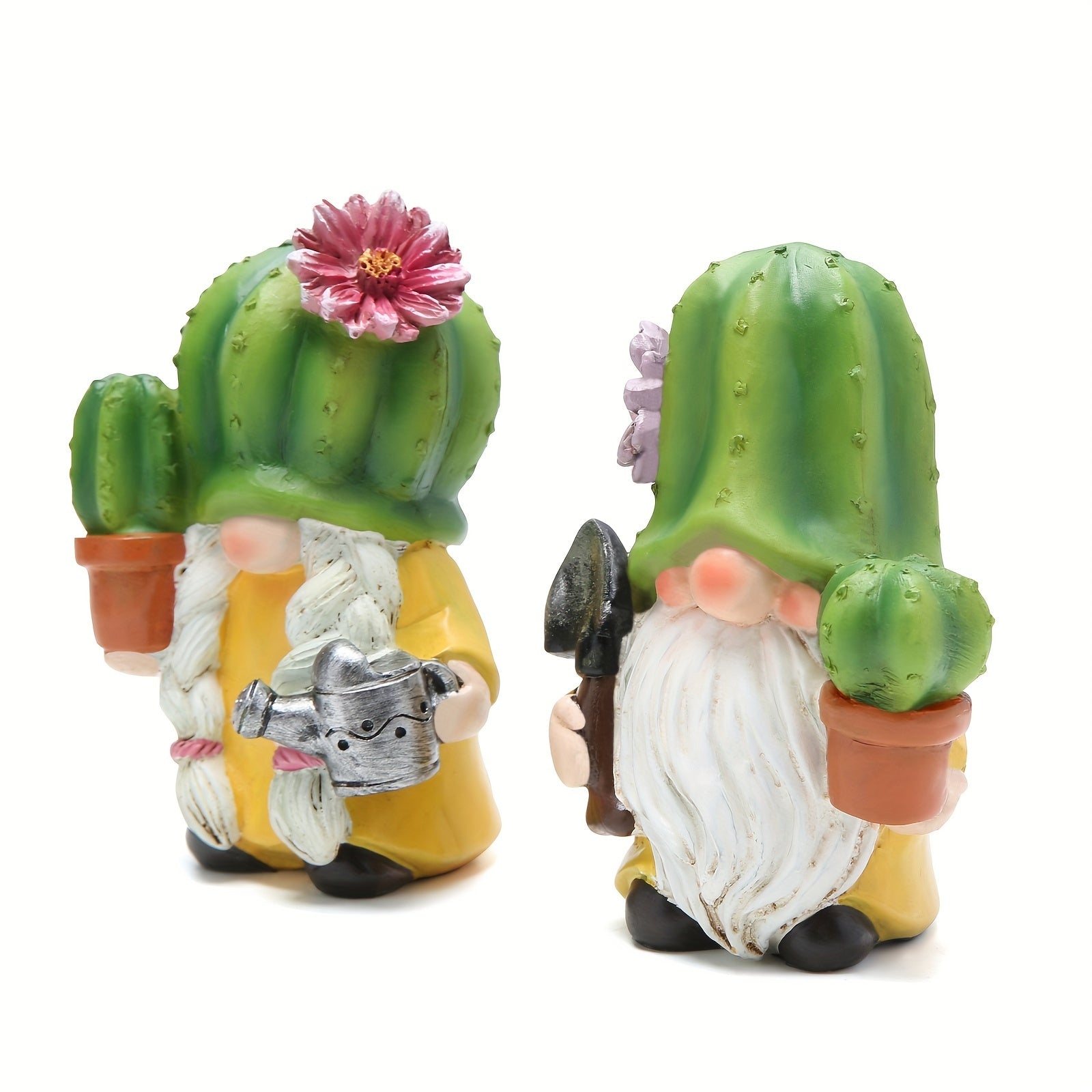Resin Cactus Garden Gnomes Figurines - Spring Summer Green Plant Elf Decor, Tiered Tray Cacti Flower Gnome, Southwest Style Desert Outdoor Statues for Indoor and Outdoor Use