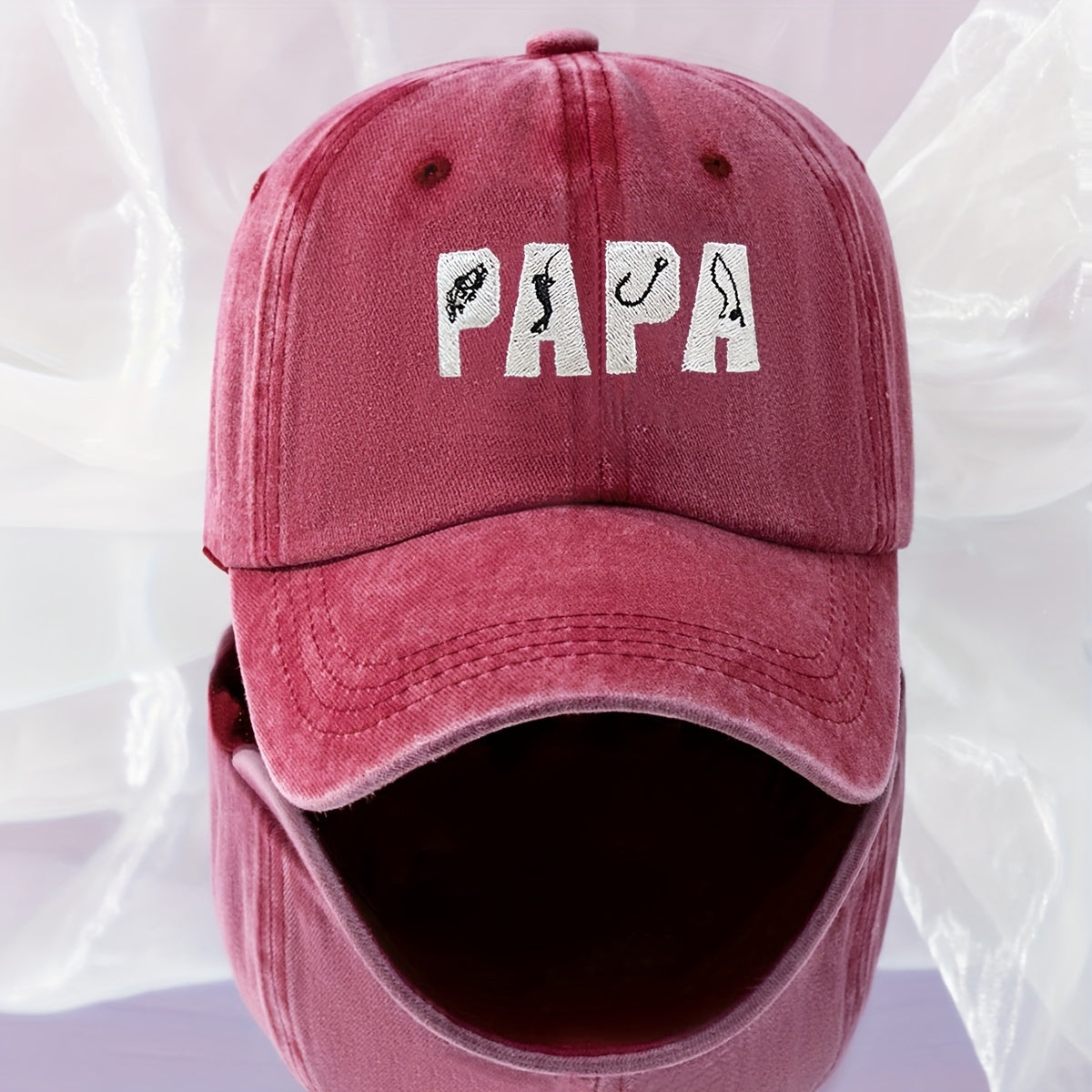 Personalized and Fashionable Men's and Women's Embroidered PAPA Fishing Washable Baseball Cap Outdoor Adjustable Casual Duckbill Cap