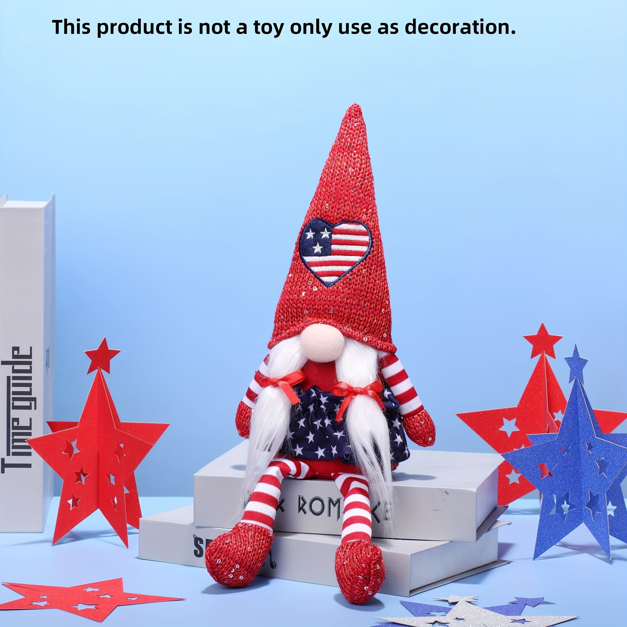 July 4th Independence Day Plush Gnome Decoration Set, Red Blue Five-pointed Star Cloth Gnome Indoor Tabletop Door And Window Party Decoration - for People Over 14 Years Old
