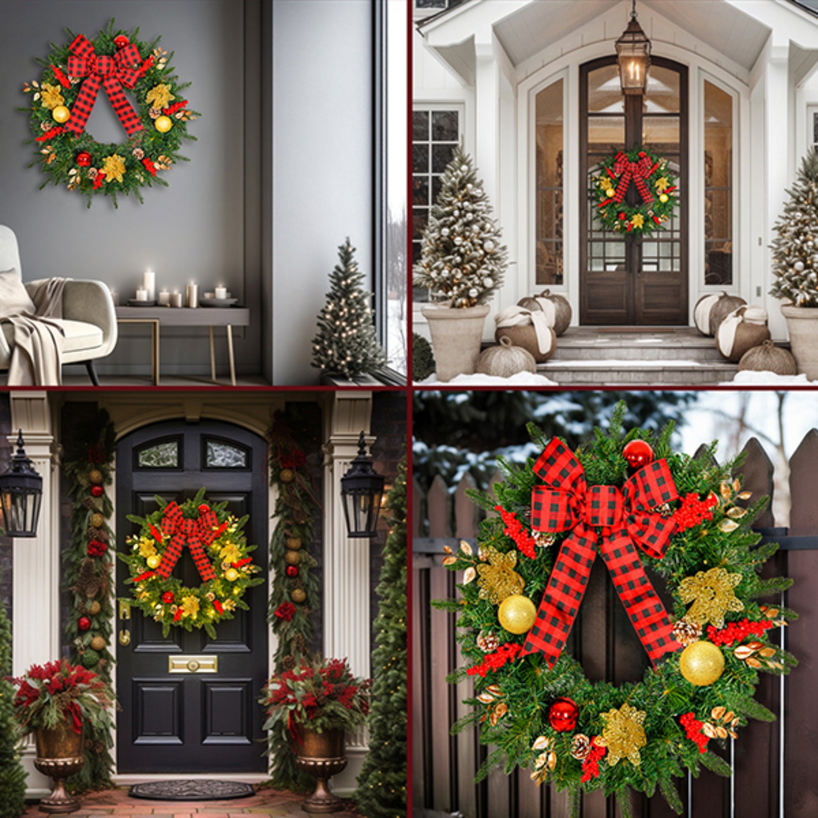 28inch 8 Modes Extra Large Pre-lit Christmas Wreath Artificial Deluxe Lighted Christmas Wreath Decorations Ornament with LED Lights Door Window Fireplace Decor Timer Function