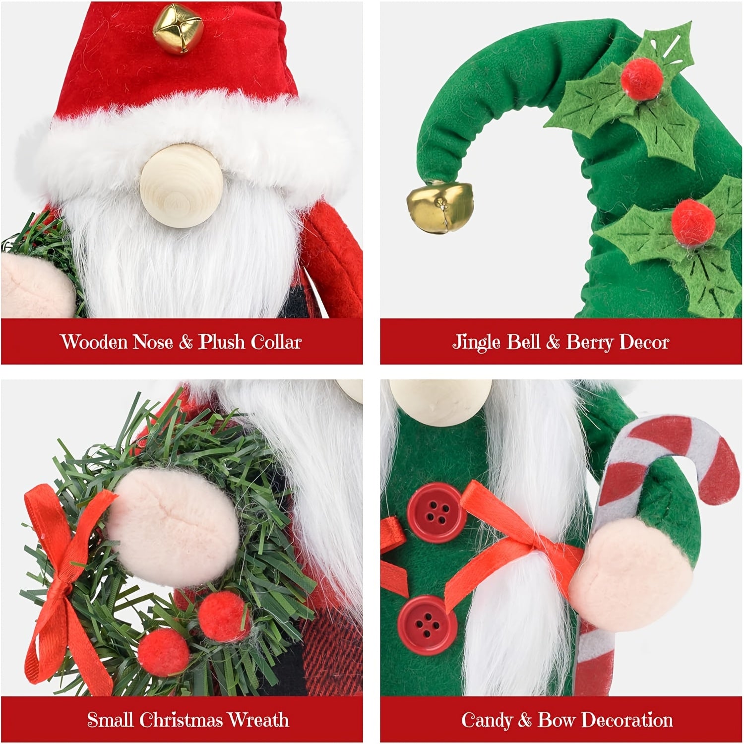 Handmade Glam Christmas Gnomes Plush Figurines, Polyester Scandinavian Elf Decorations, No Electricity Needed, for Festive Home Decor