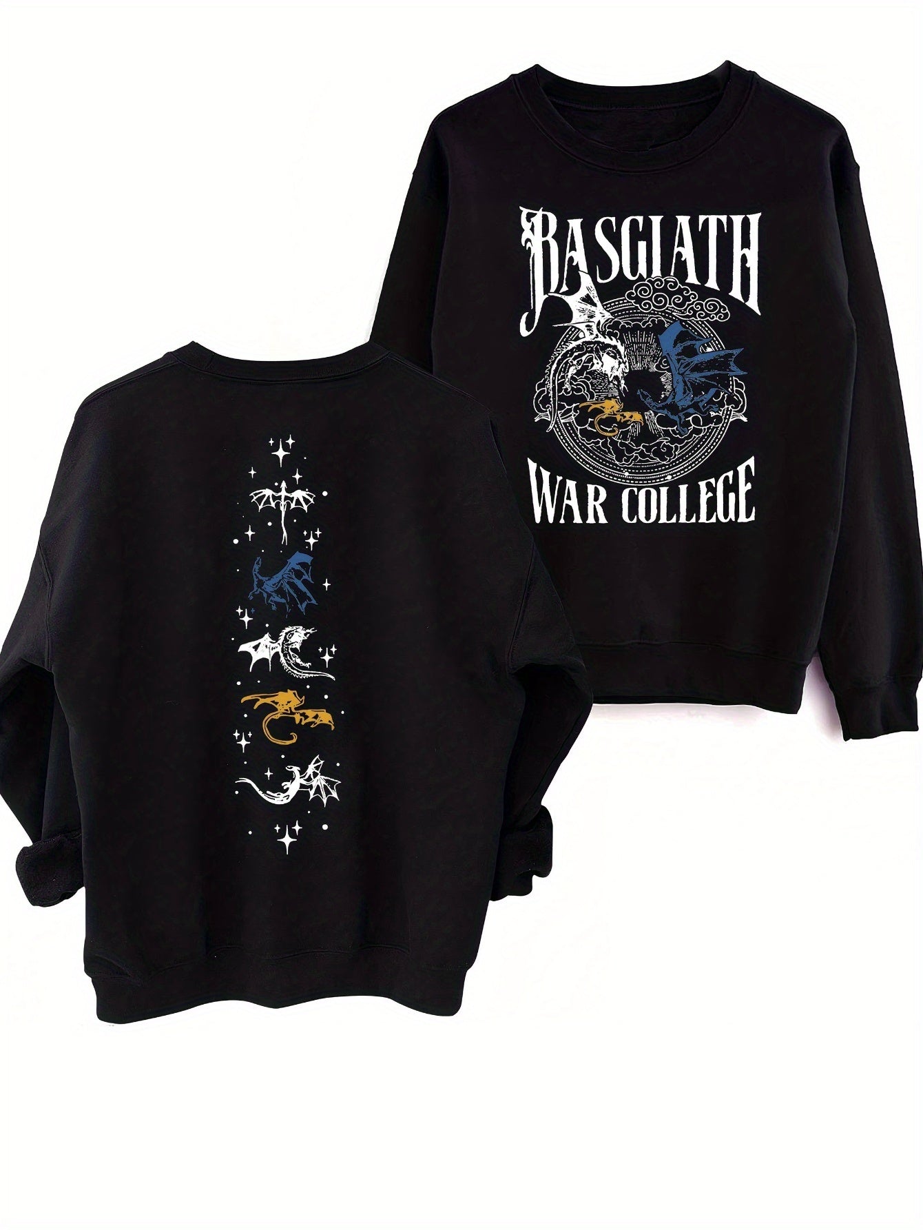 Men'S Casual Round Neck Sweater, Slightly Elastic, Long-Sleeved Bottoming Shirt Sweater Clothes, Men'S And Women'S Same Paragraph, Bastia War College Oversized Sweatshirt The Fourth Pterosaur Double-Sided Printed Pattern Long