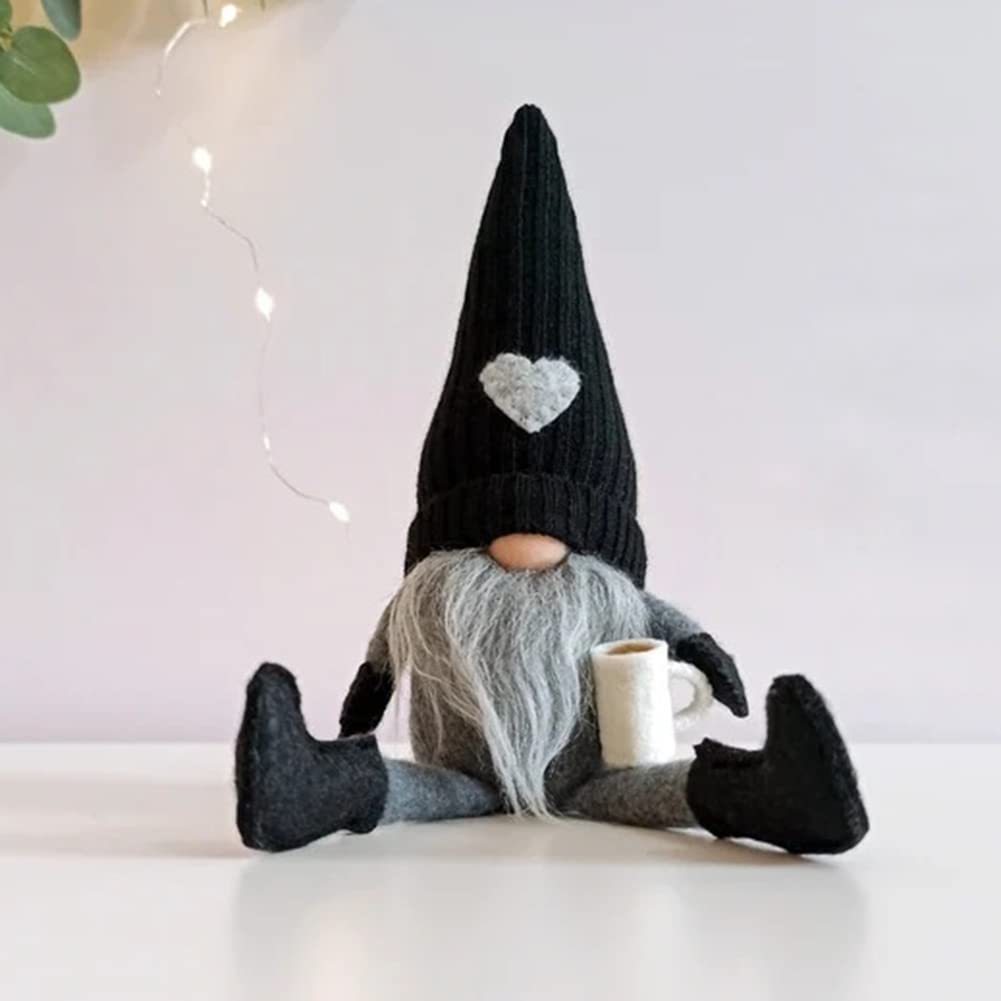 Coffee Gnomes Plush Doll Coffee Bar Decoration Swedish Tomte Elf Dwarf Collectible Figurines Dangle Leg Shelf Sitters Farmhouse Home Kitchen Decor Coffee Lover Gifts