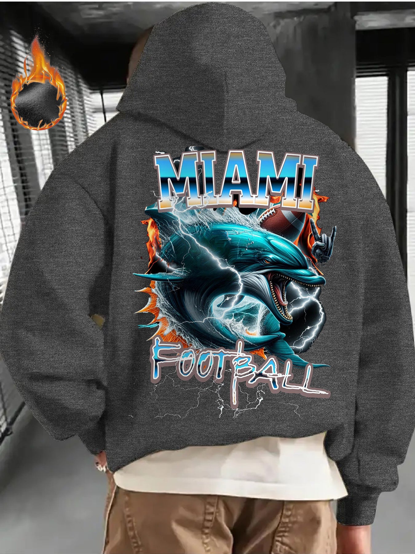 Men's Miami Football Graphic Hoodie - Cozy Fleece Pullover with Bold