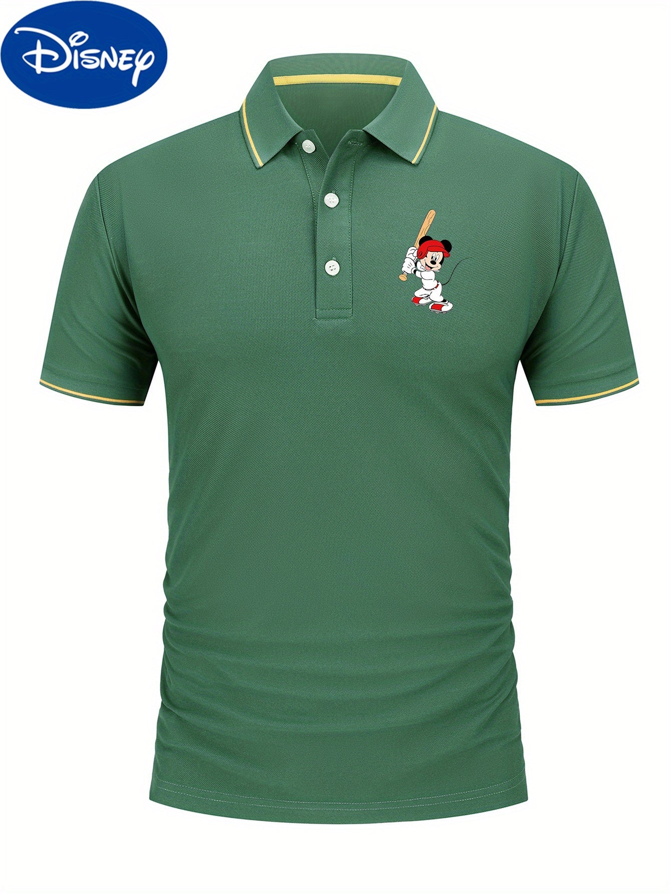 Disney Men'S Classic POLO Shirt, Mickey Batting Baseball Print, Premium Casual Business Casual, Short Sleeve Collar Polo Shirt, Lightweight Polyester, Quick Drying and Breathable Comes in a Display Gift Box Great for Husbands