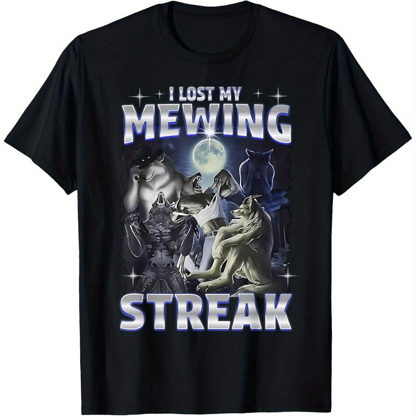 Funny Alpha Wolf Meme Mewing Streak Meowing Sigma Wolf T-Shirt, mens clothes, mens t shirts 100%cotton, S-XXXL