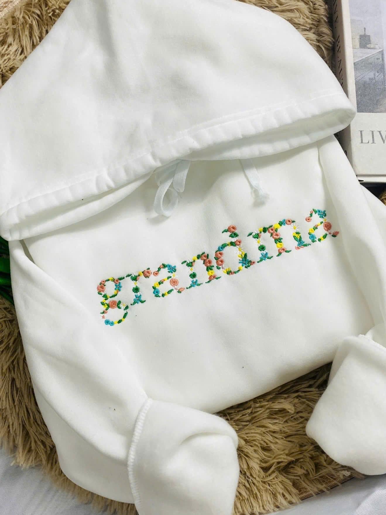 Floral Grandma Embroidered Hoodie β Gift for Grandma, Custom Flower Text Shirt, Nana Sweatshirt, Mother's Day Tee, Granny Present