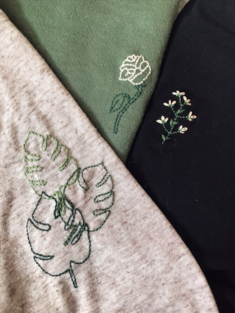 Rose Embroidered Hoodie - Hand Embroidered