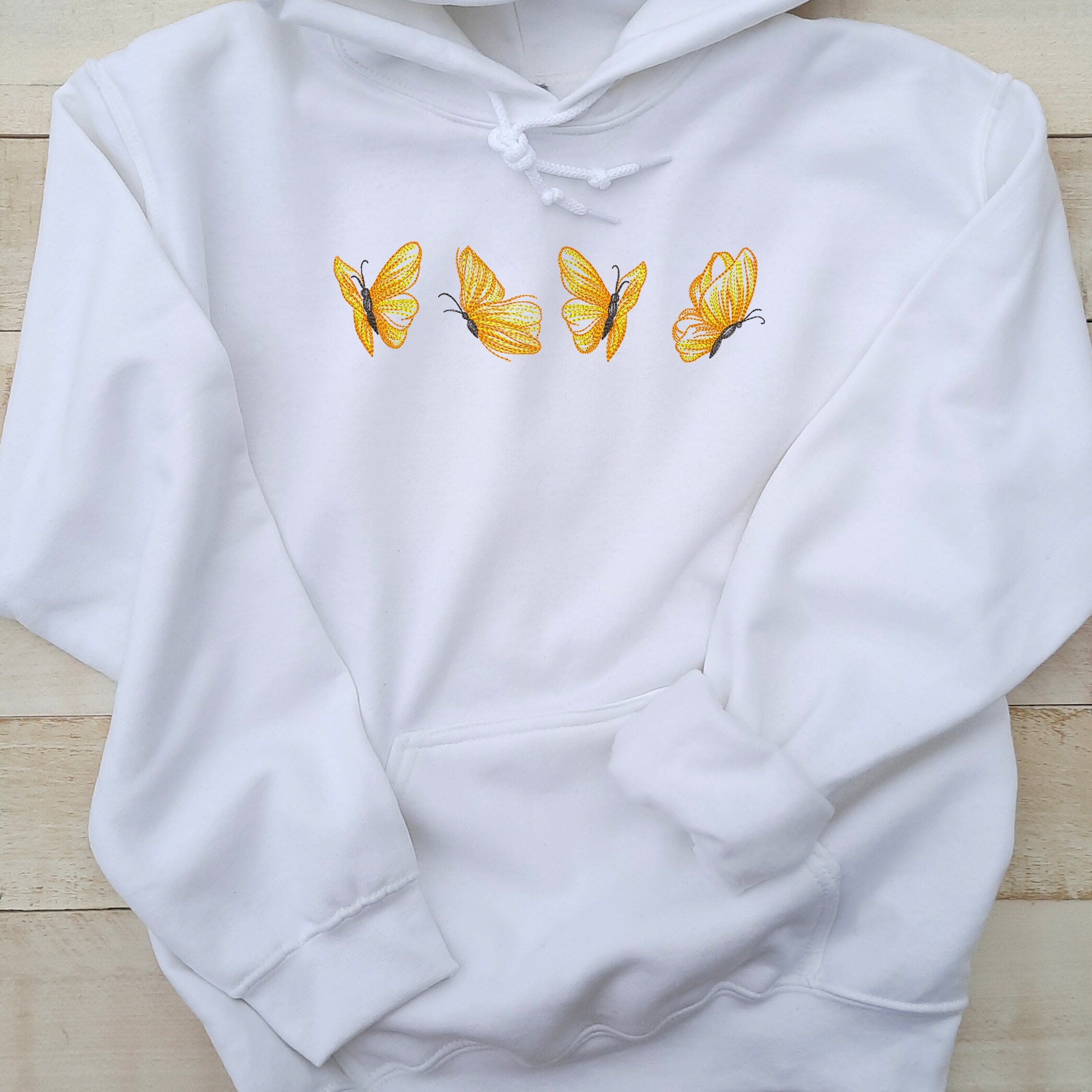 Yellow Butterflies Embroidered Hoodie, Embroidered Butterfly Hoodie, Butterfly Hooded Sweatshirt Unisex, Butterfly Sweater Gift for Her!