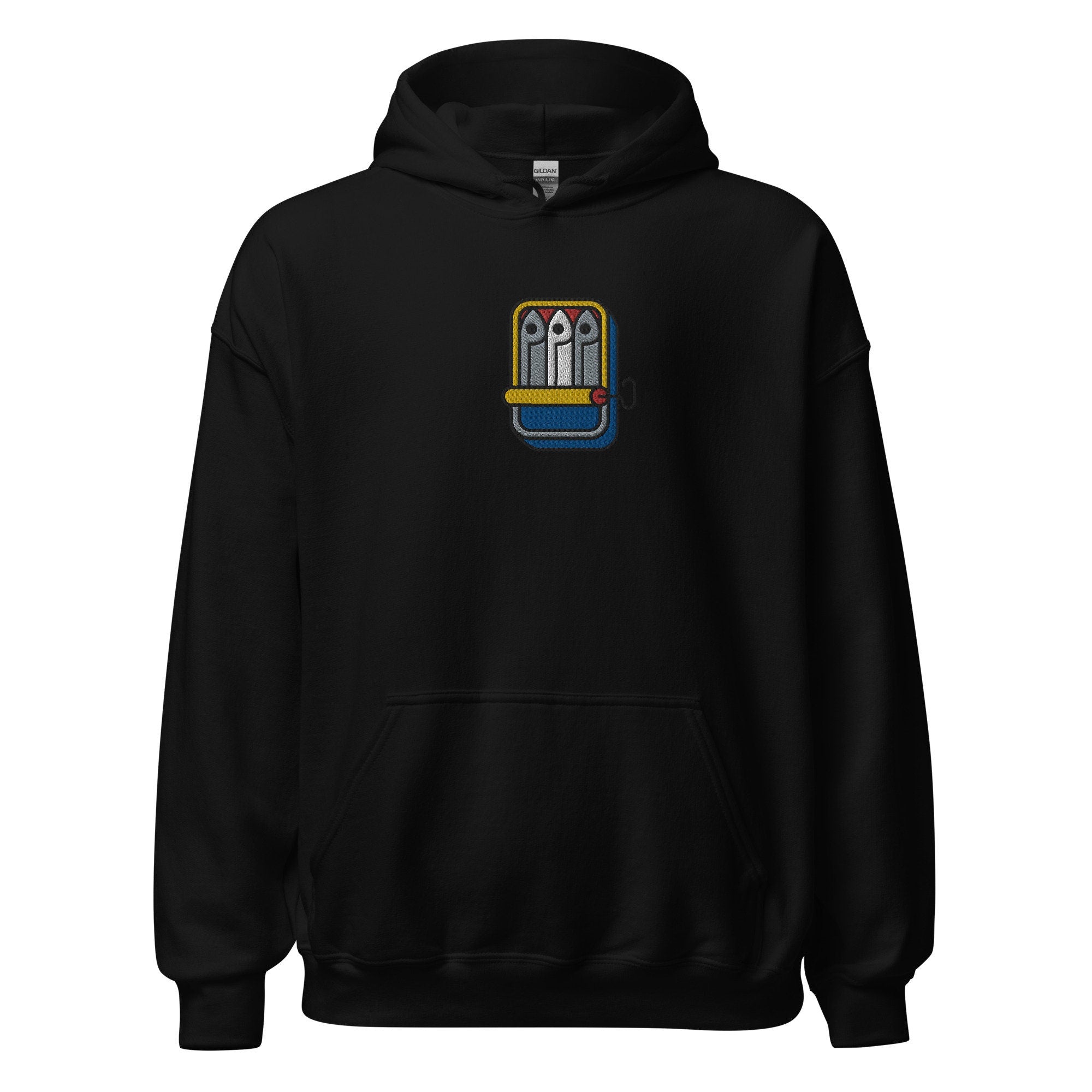 Cute Sardines Unisex Hoodie, Handmade Embroidered Hoodie, Sardine Lovers Gifts, Premium Hooded Sweater, Hoodie Embroidery - Multiple Colors