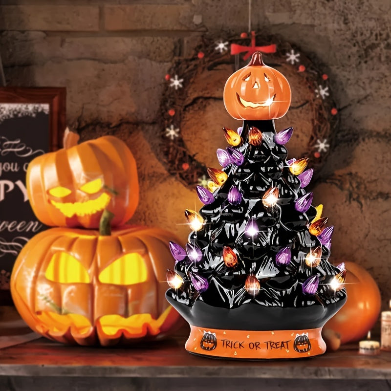 2025 Best Christmas Tree - Ceramic Tree for Halloween/Christmas Decoration Orange Pumpkin Head - Trick Or Treat- LED Light Up, Battery not Included - Christmas/Halloween Gift