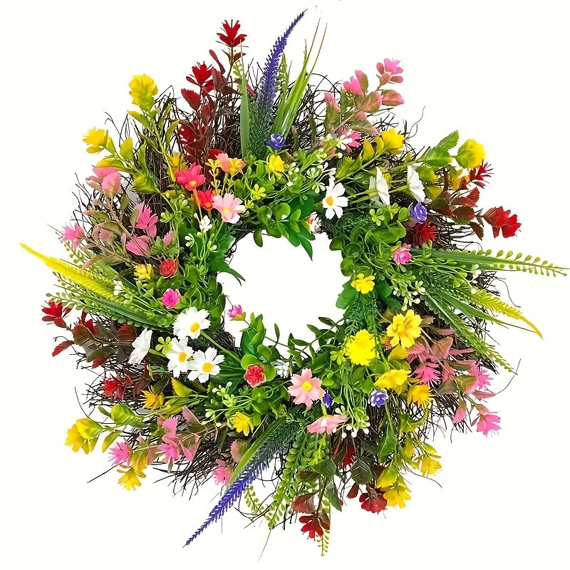 24 Inch Spring Wildflower Wreath, Texas Wildflower Wreath, Spring And Summer Wildflower Silk Wreath for Farmhouse Interior Front Door Wall Wedding Home Decor, Perfect for Thanksgiving Decorative Swags