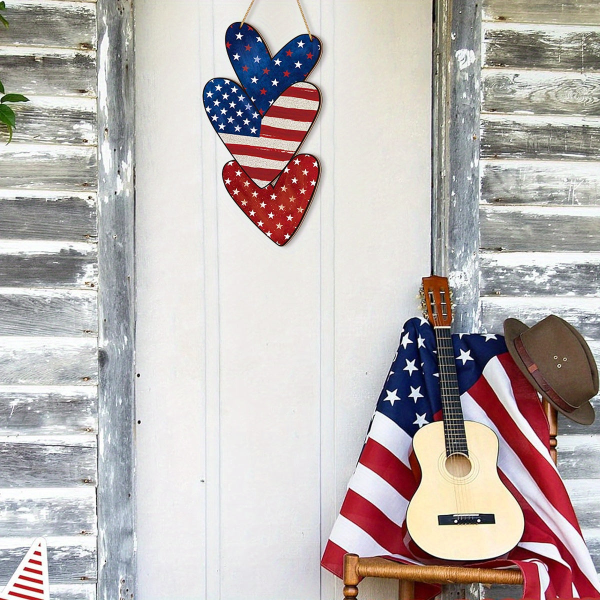 Patriotic Heart-Shaped Wooden Wall Decor - American Flag Design for July 4th, Father'S Day, Independence Day & Graduation Season - Versatile Hanging Ornament for Farmhouse Galler