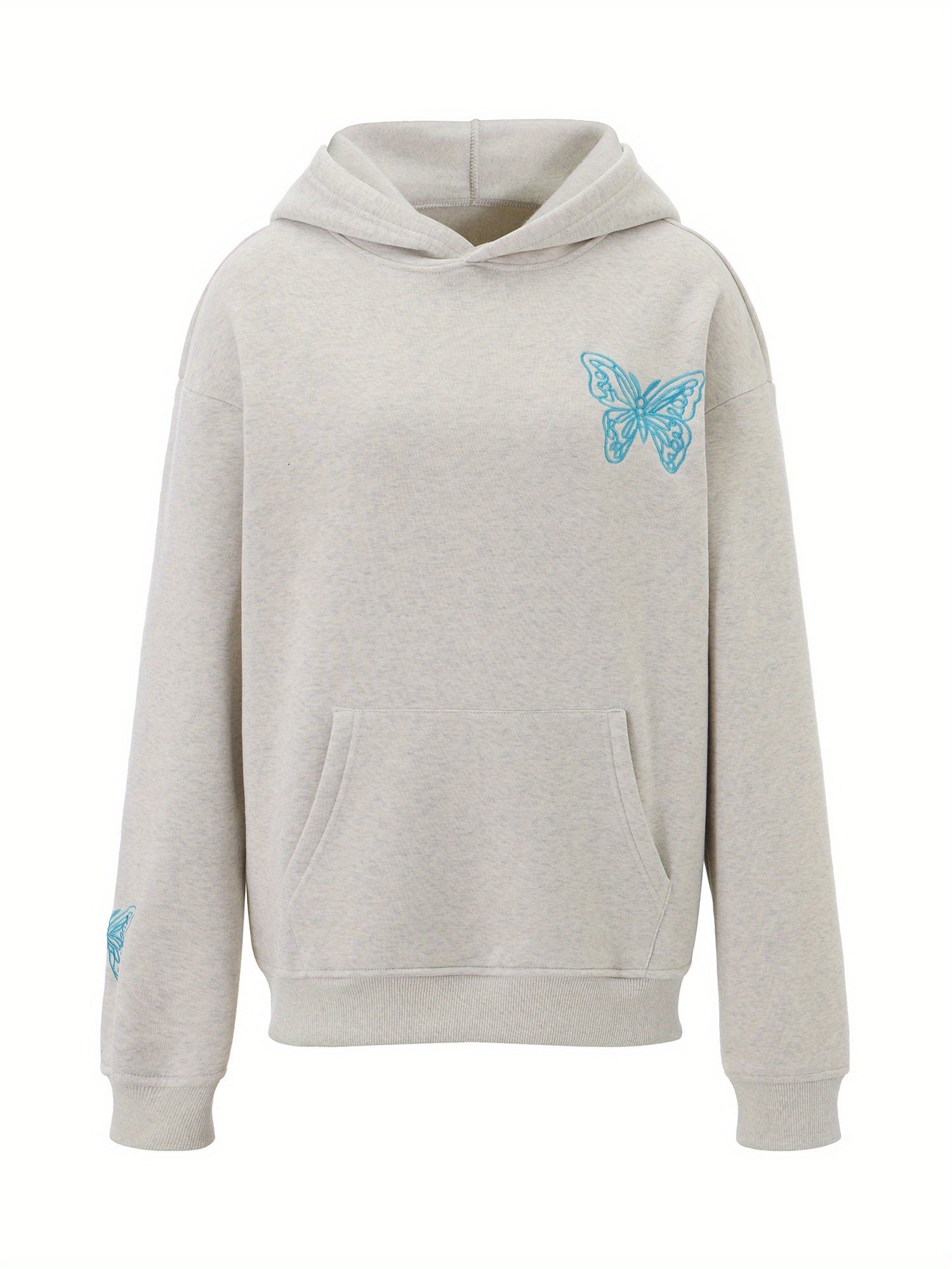 Women'S Spring Autumn Hooded Sweatshirt Long Sleeve Letter Butterfly Embroidery Hoodie