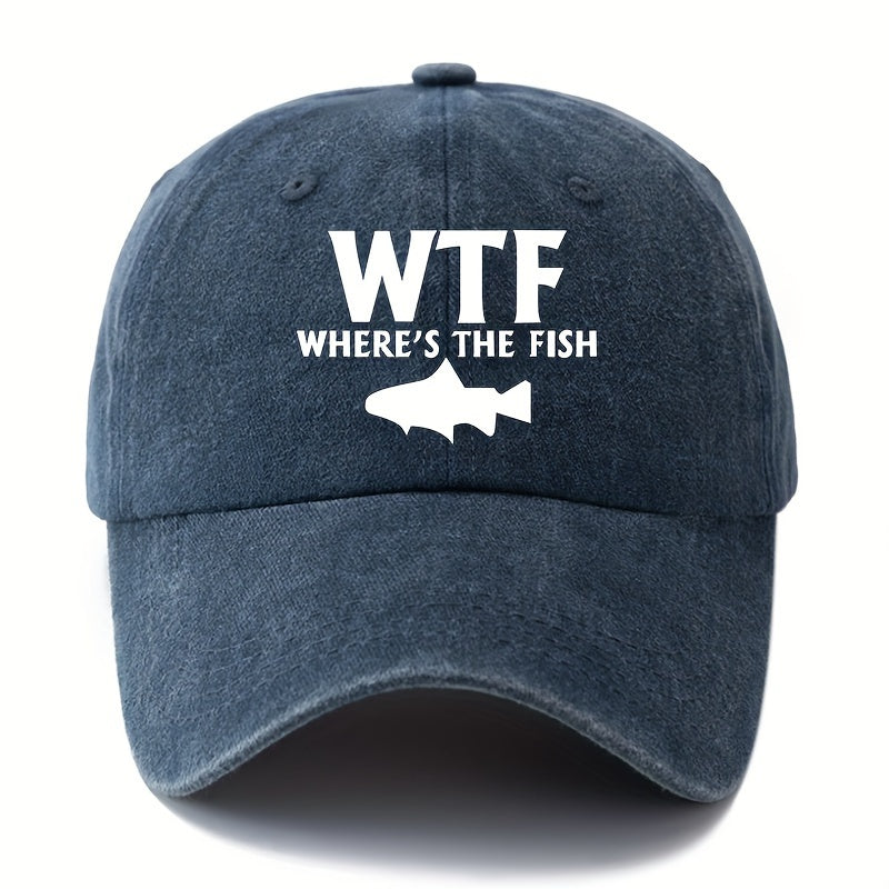Unisex Embroidered Baseball Cap - WTF Where's The Fish, Polyester, Casual Style for Fishing, Camping, Hip-Hop, Dad Cap, Trucker Hat