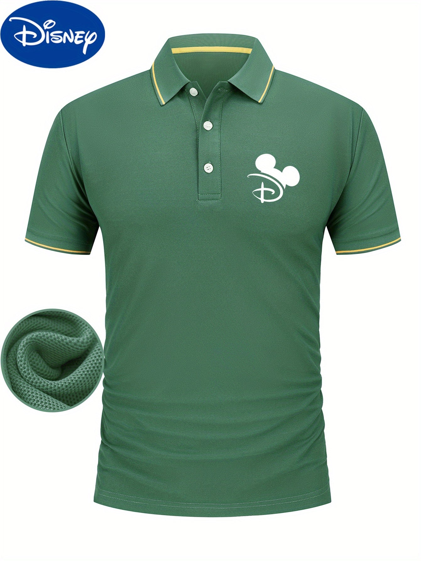 Disney Mickey Head Print Shirt for Men & Women - Color Block Collar Design, Lightweight Quick-Dry Breathable Polyester Golf Shirt, Business Casual Summer Top with Gift Box Packaging, Ideal for Golf, Tennis & Outdoor Activitie