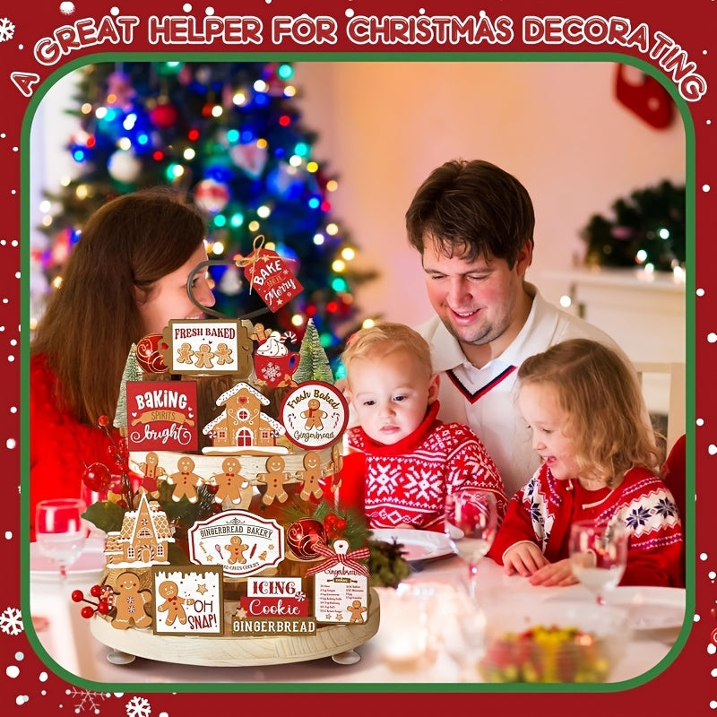 Classic Wooden Christmas Ornaments Set - Lacquered Finish, Arts Theme Decorative Tray Accents for Home & Desk, No Electricity or Batteries Required, Ideal for Christmas, Hanukkah, Easter, Thanksgiving, St. Patrick'S Day