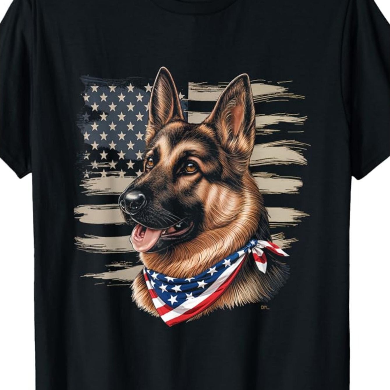PLUS SIZE 100% American Made Patriotic German Shepherd T Shirt 220g Cotton, American Flag Dog Design, Short Sleeve, Crew Neck Perfect for Casual Wear and Basketball, Men'S Cotton T Shirt