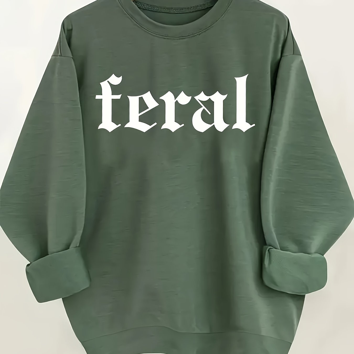 Women's Black Feral Print Pullover Sweatshirt - Soft Casual Long Sleeve Crew Neck with Bold White Lettering - Machine Washable All-Season Comfort, Cute Sweatshirts, Everyday Comfort, Modern Sweatshirt, Durable Comfort, Weeken