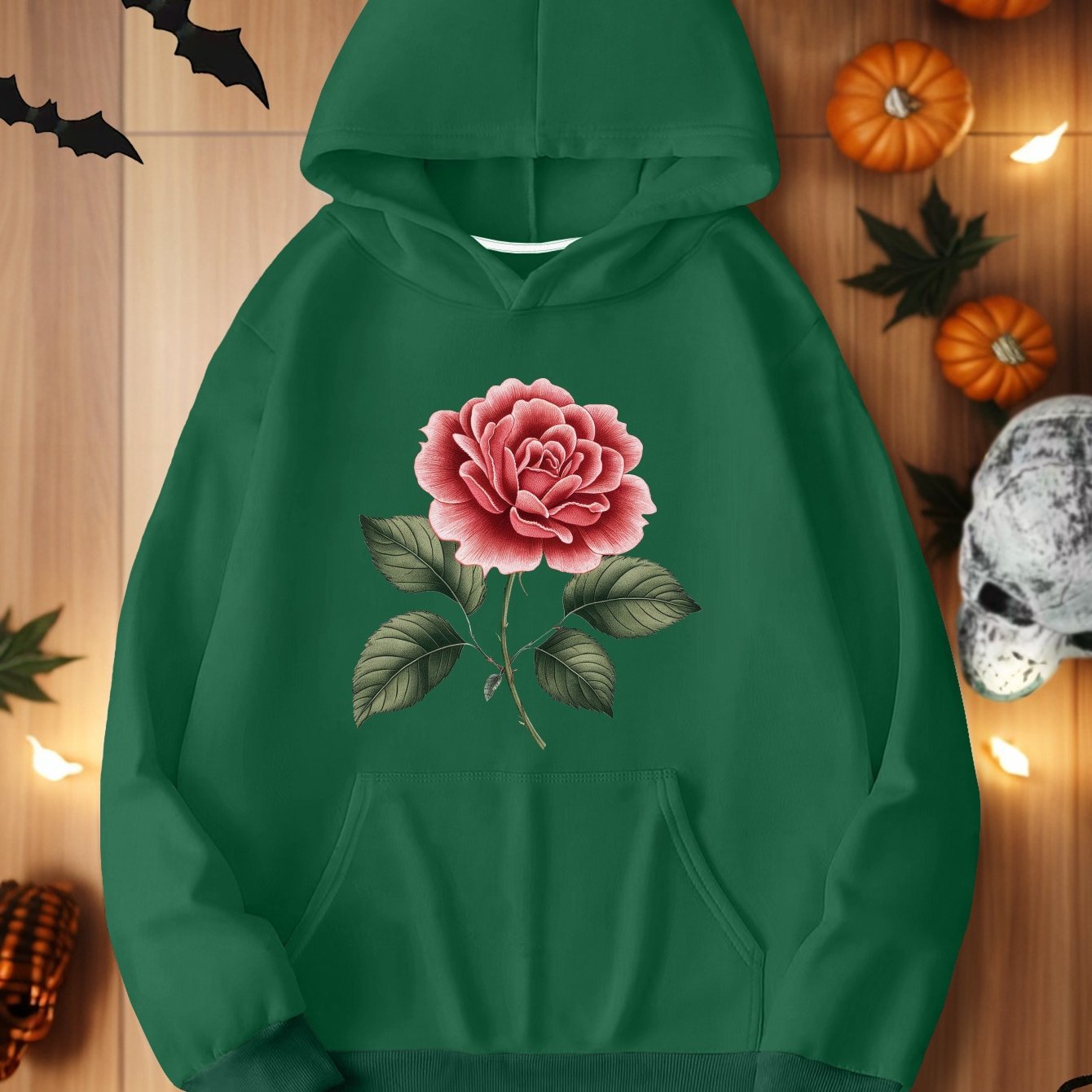 Embroidered Red Rose Illustration Women'S Plus Size Casual Hoodies