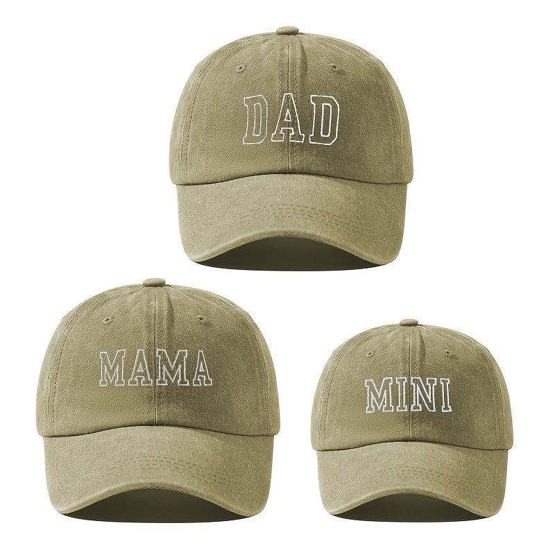3-Pack Family Set Embroidered Slogan Baseball Caps, 100% Polyester, Stretch Fit, Snap Closure, Lightweight, Breathable, All-Season, Daily & Casual Wear, Ramadan Theme, Flags Pattern, for Teens - Dad, Mama, Mini