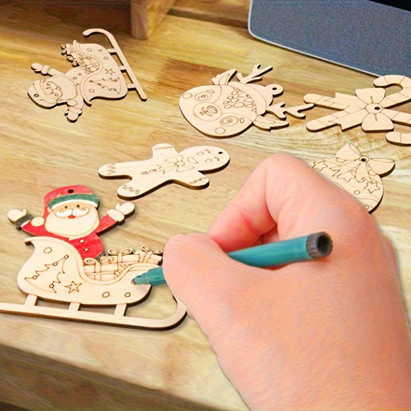 Wooden Santa Claus Sled Shape Wood Piece DIY Painting Graffiti Crafts Wooden Pendant Pendent Ornaments Holiday Wedding Party Home Decorations