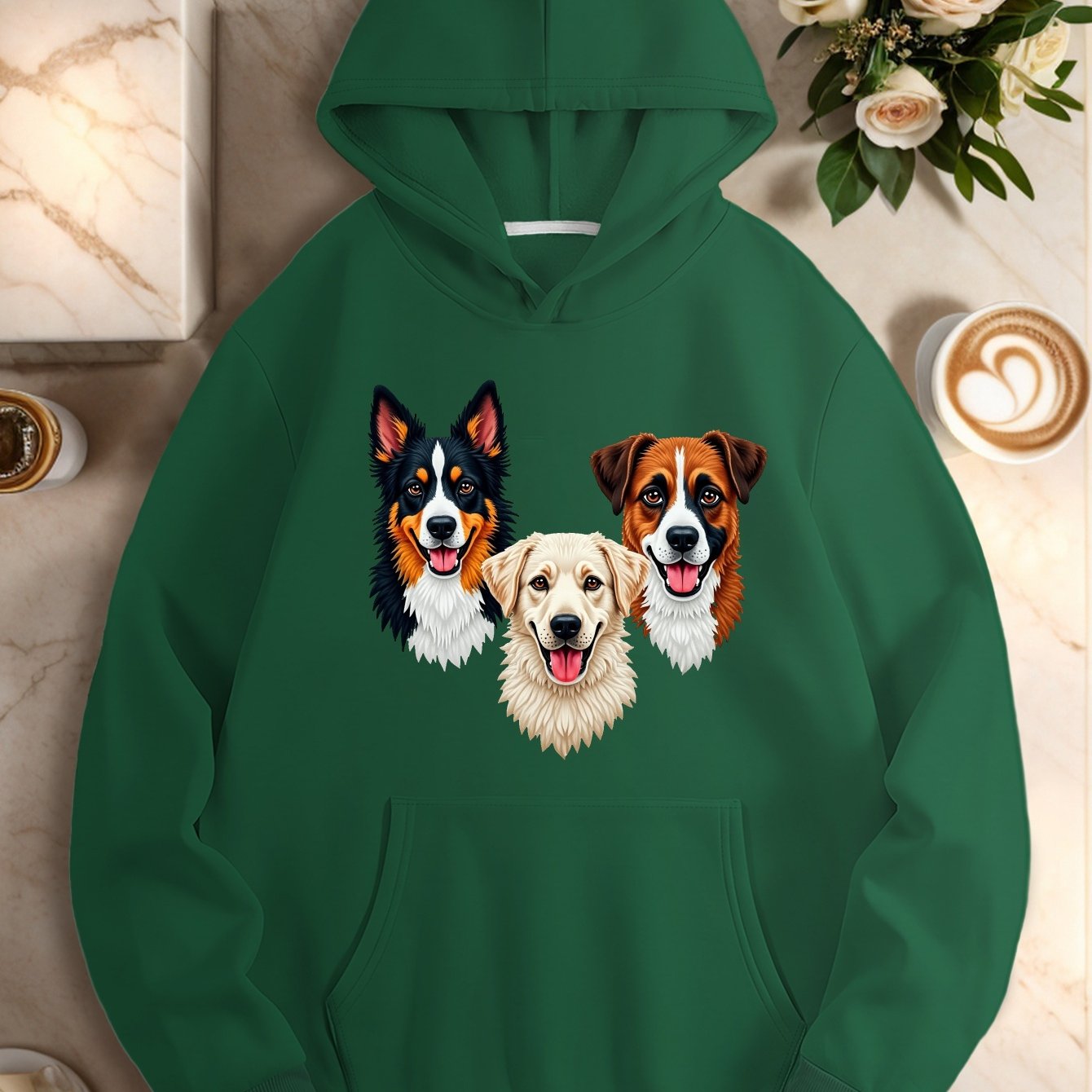 Three Embroidered Dog Faces Women'S Plus Size Casual Hoodies