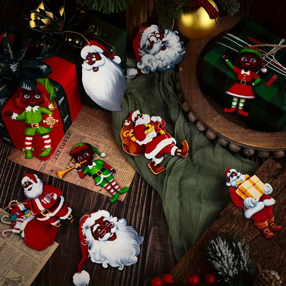 Traditional Wooden Black Santa Claus - Hanging Christmas Tree Decoration for Party - Elf Santa Claus