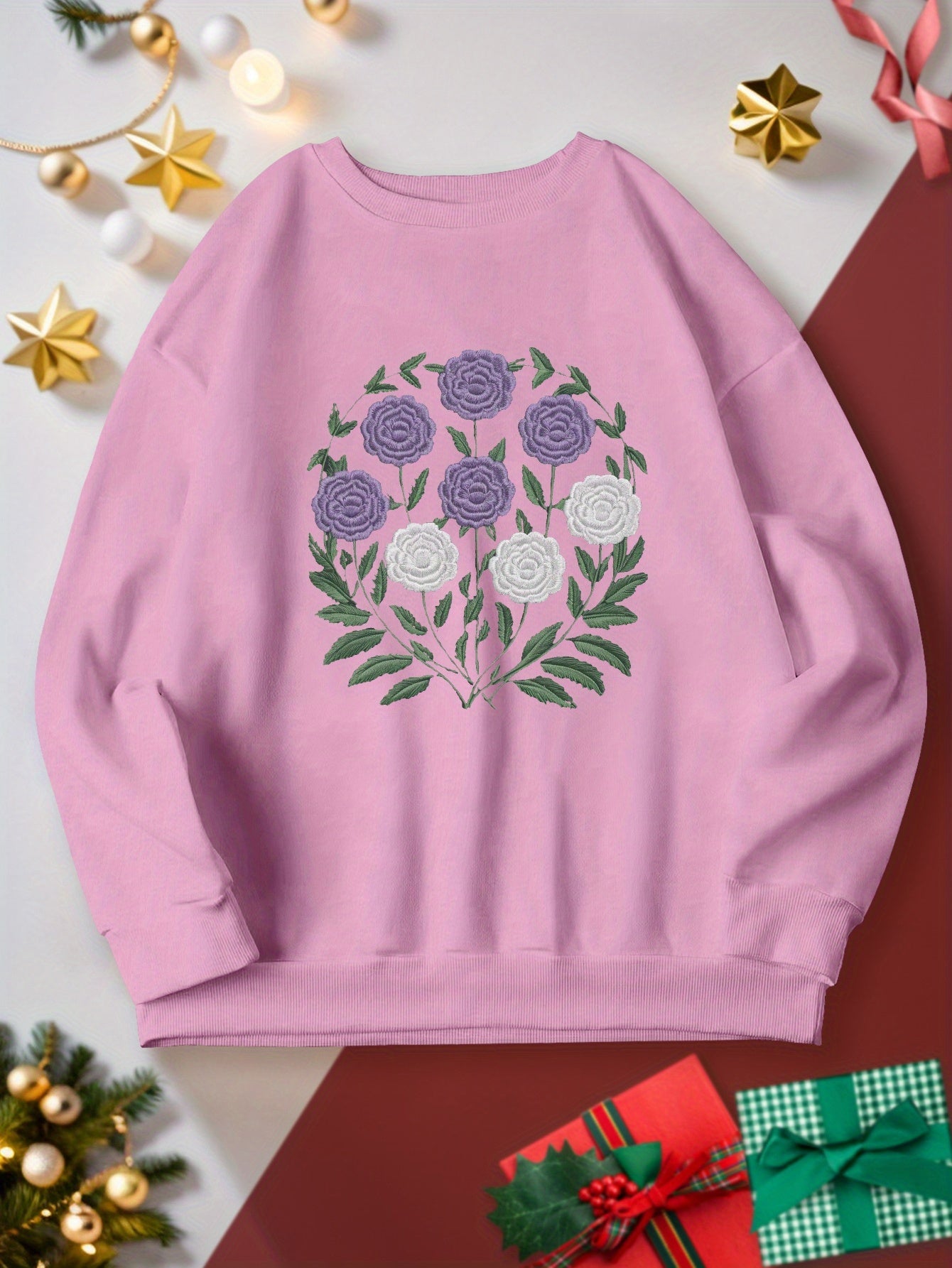 teediy Embroidered floral motif women's sweatshirts