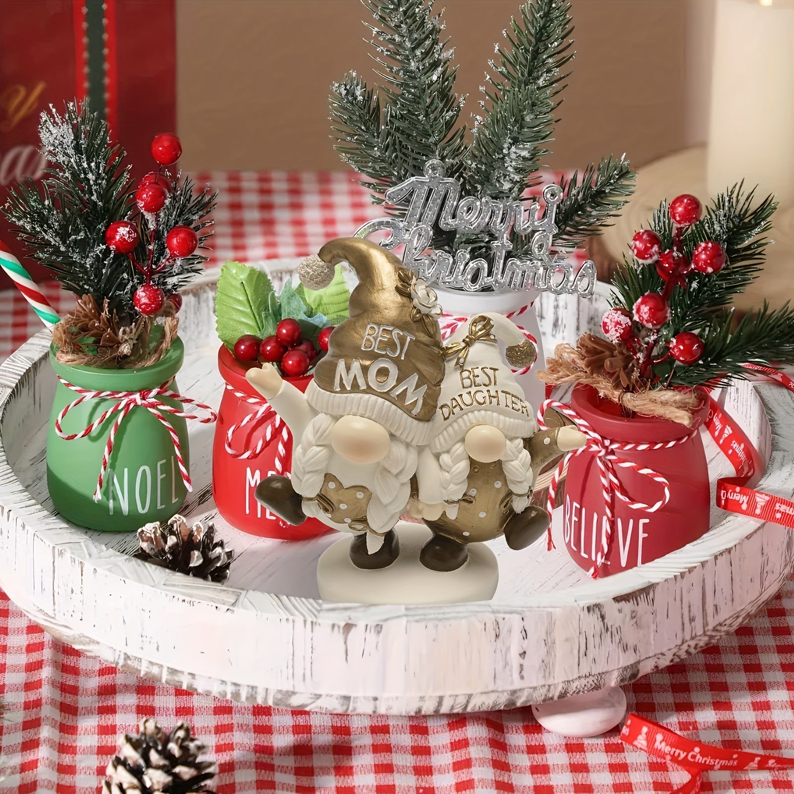 from Daughter, Resin Gnome Small Figurines Decor Table Centerpiece Tiered Tray Office Indoor Home Decorations Best Mom Birthday Gift