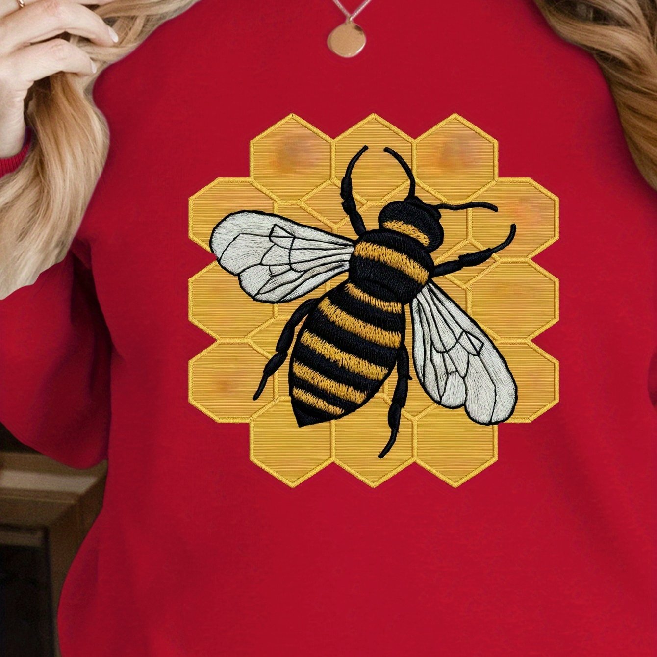 detailed embroidered bee illustration women's sweatshirts