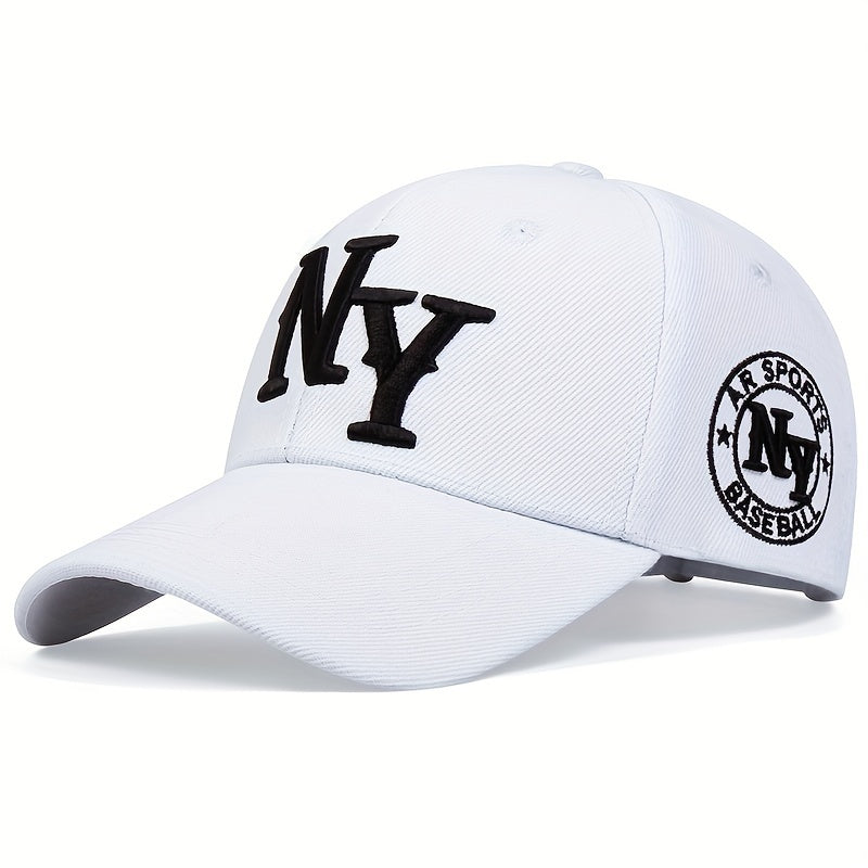 Men'S NY Embroidered Baseball Cap, Adjustable Sun Protection Casual Hat for Spring/Summer, Graphic Outdoor Travel Beach Vacation Cap, Polyester Fiber, Woven, Hand Wash, Buckle Closure