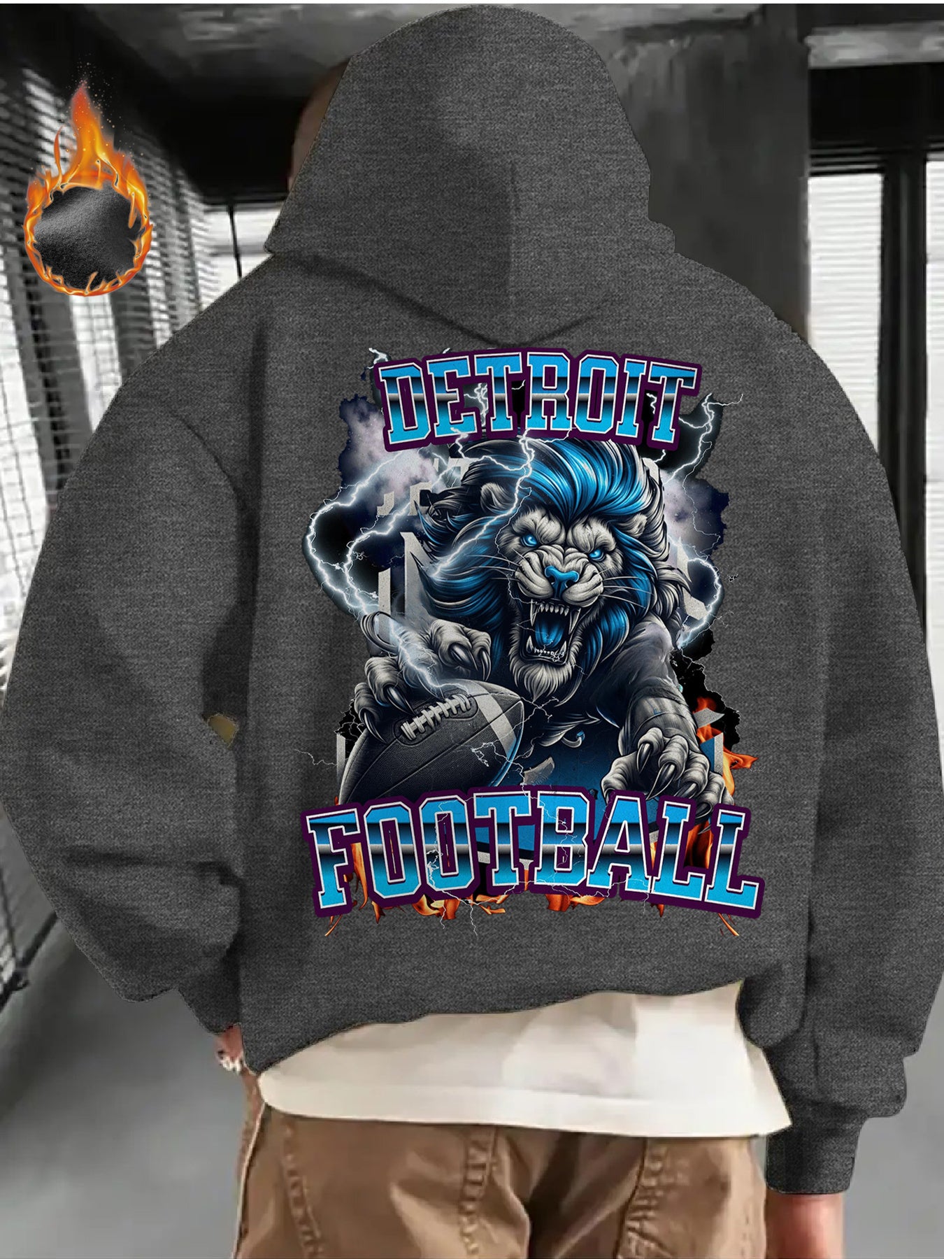 Mens Winter Clothes, Mens Gifts, Detroit Football Game Day Outfit, Features a Bold Design of The Football Logo, This Casual Hoodie Is Perfect for Football Enthusiasts, Offering Thick Warmth Ideal for Winter Wear, Equipped wit