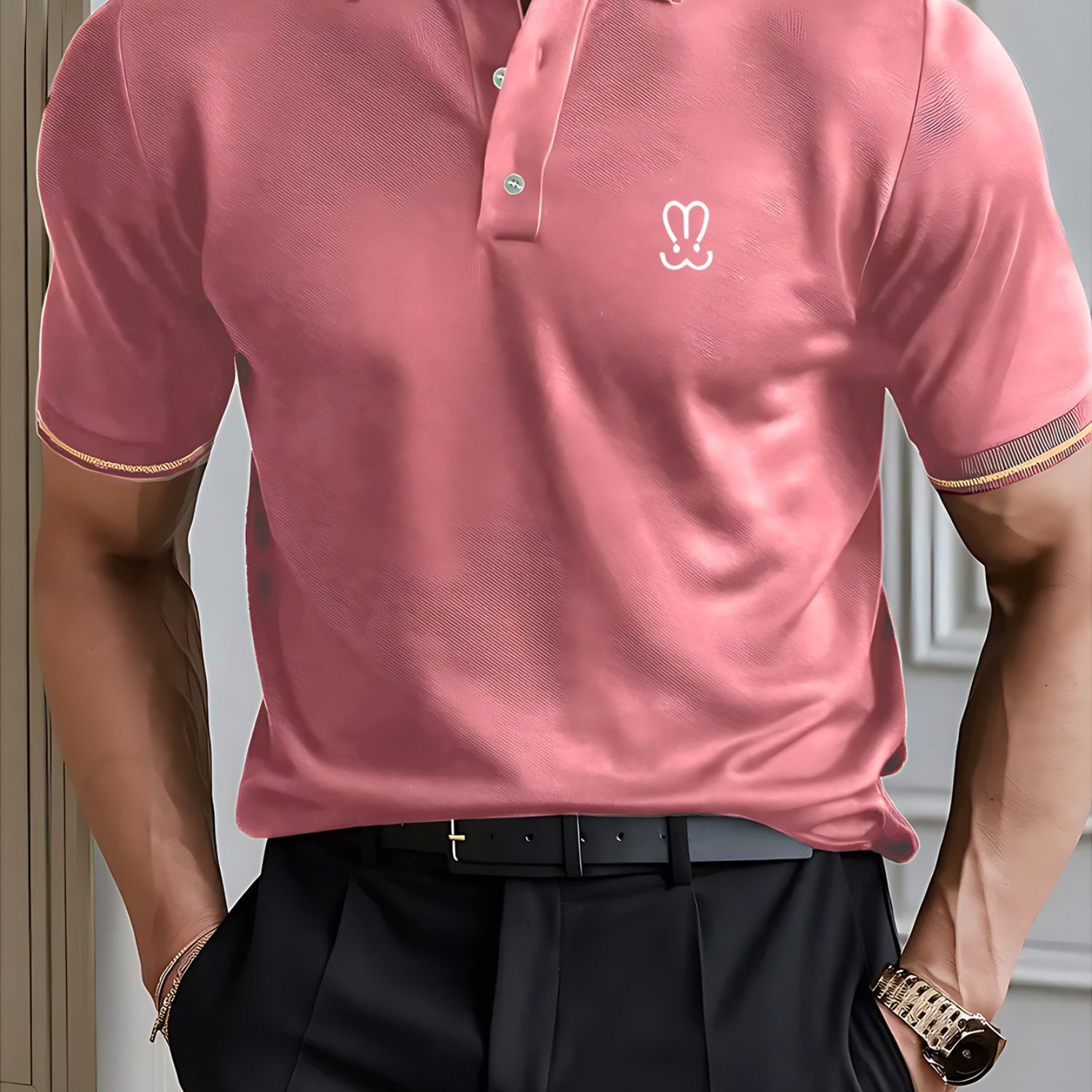 Rabbit Symbol Men'S Summer Short Sleeved Polo Shirt with Small Logo Pattern, High-End Feel, Light Business, New Short Sleeved Top, a Must-Have for Summer, Suitable for Sports, Golf, Tennis, Fishing, Leisure Vacation Wear