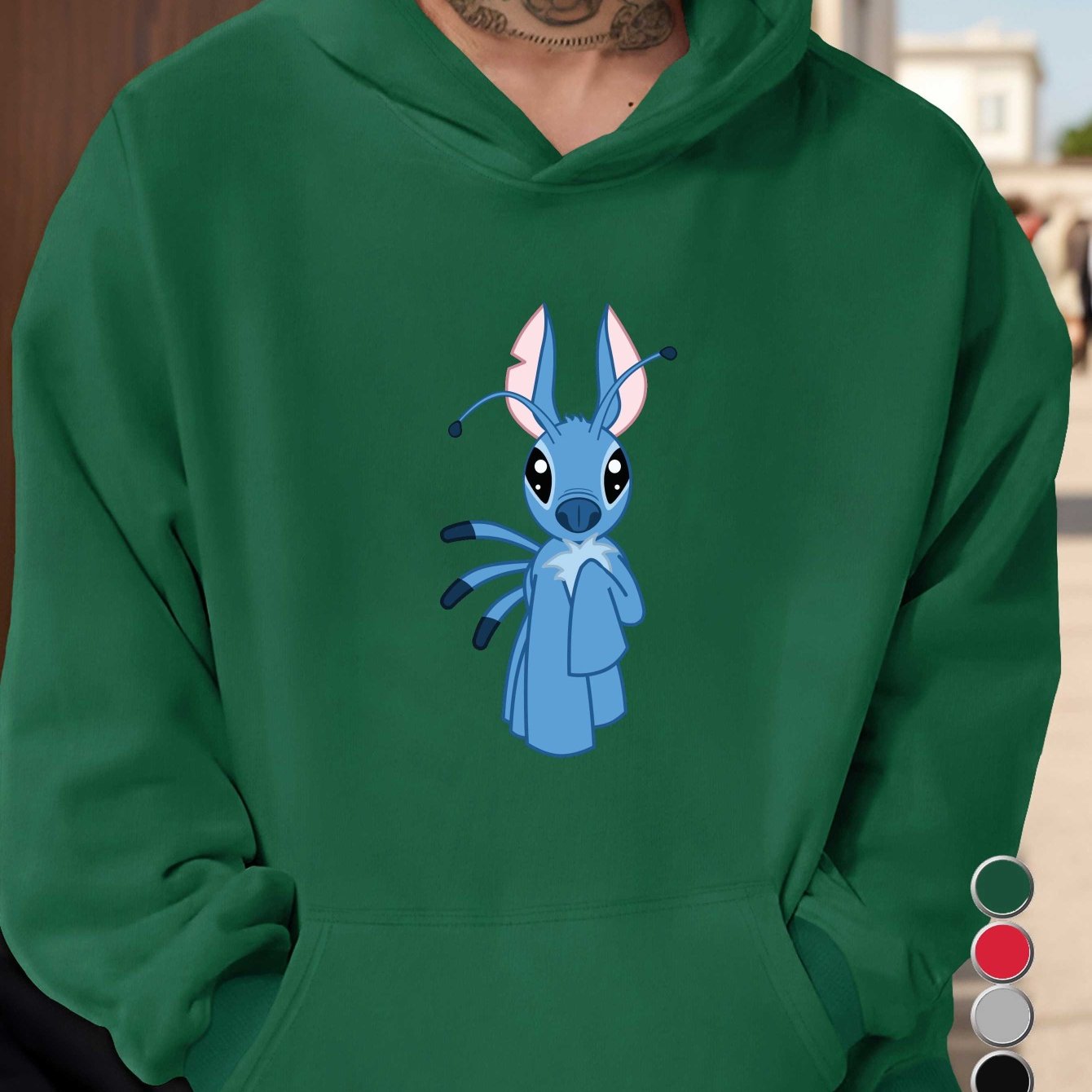 Disney Stitch Men's Graphic Hoodie - Vibrant Green Relaxed Fit Pullover with Front Pocket, 100% US Printed Casual Sweatshirt for Autumn/Winter, Autumn Winter Apparel, Autumn Clothing, Streetwear Style, Cozy Fabric, Streetwear
